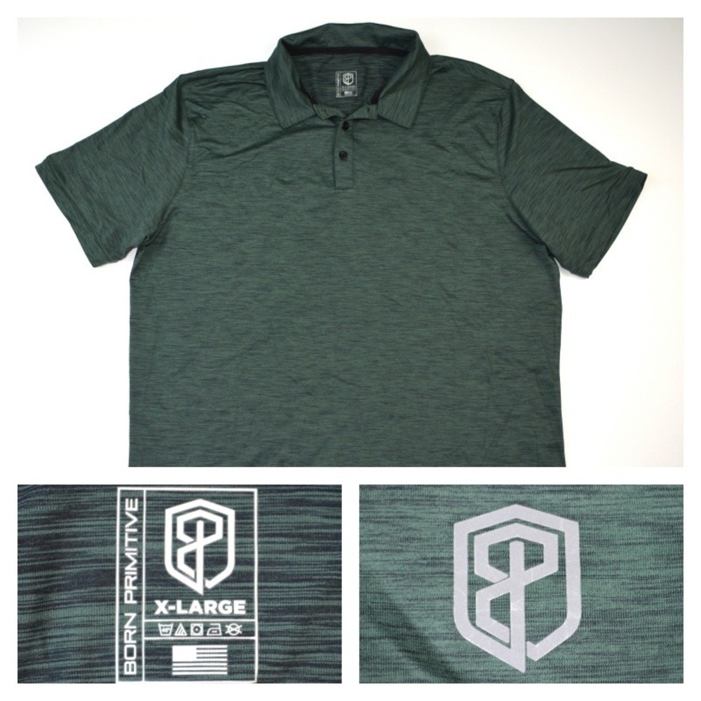 Born Primitive Mens XL Green Heather Space Dye Performance Short Sleeve Polo